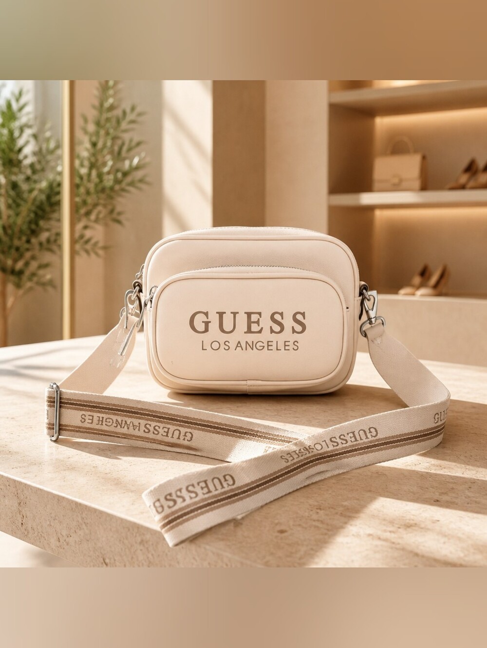 GUESS Los Angeles Cream Crossbody Camera Bag
